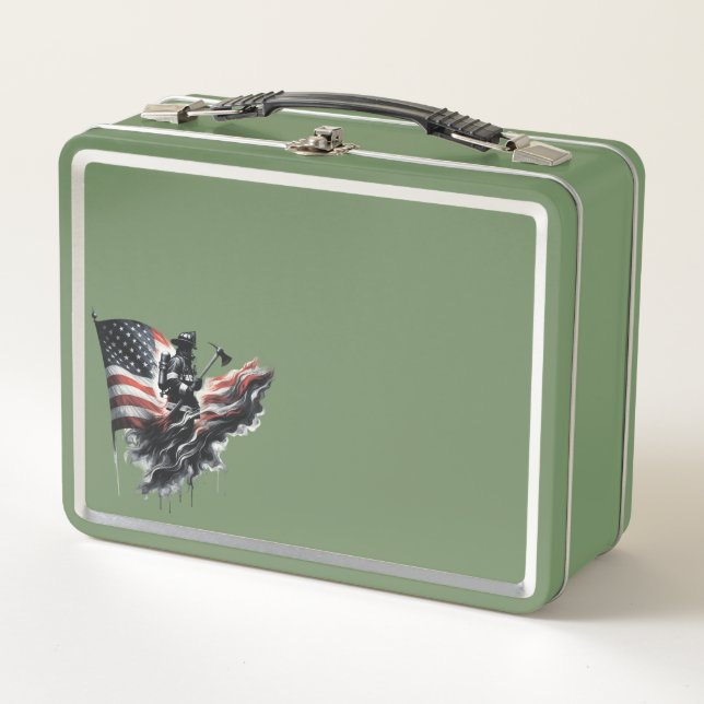  American firefighter.Flag of the United States. Metal Lunch Box (Front)