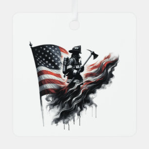 American firefighter.Flag of the United States. Metal Tree Decoration