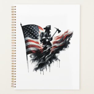 American firefighter.Flag of the United States. Planner