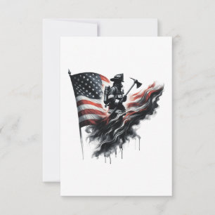  American firefighter.Flag of the United States. RSVP Card