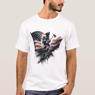 American firefighter.Flag of the United States. T-Shirt