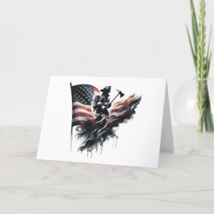 American firefighter.Flag of the United States. Thank You Card