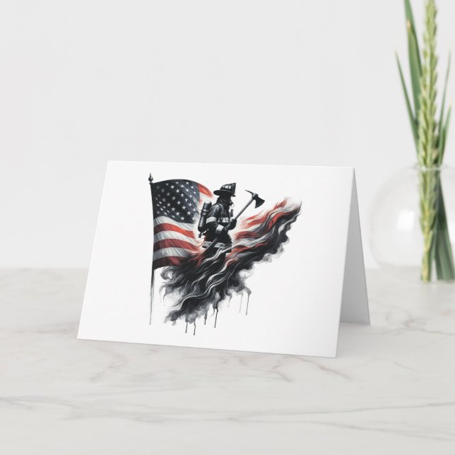  American firefighter.Flag of the United States. Thank You Card (Front)