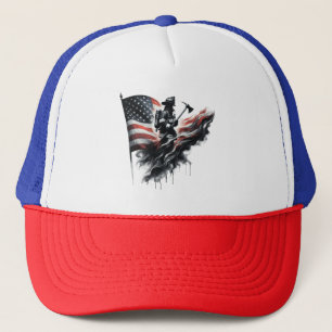 American firefighter.Flag of the United States. Trucker Hat