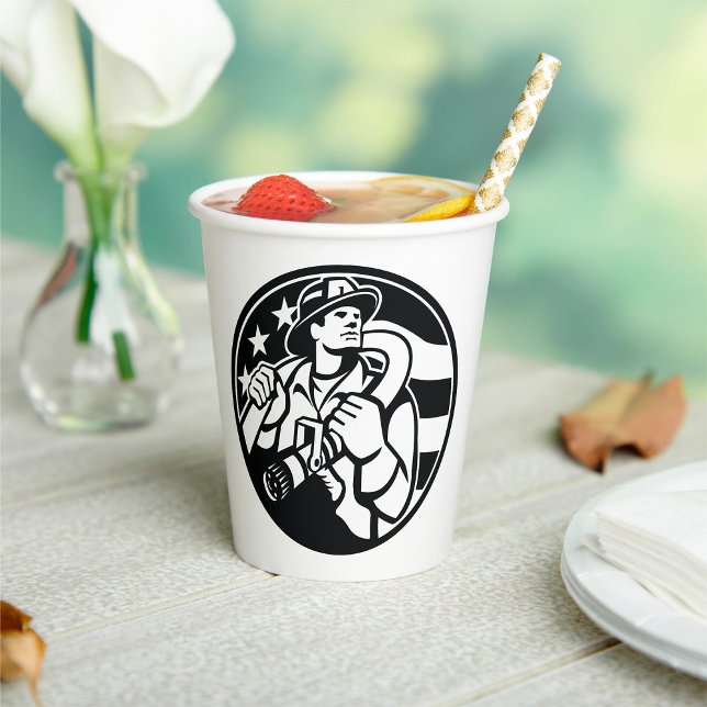 American Firefighter Hero Bold Black And White  Paper Cups (Creator Uploaded)