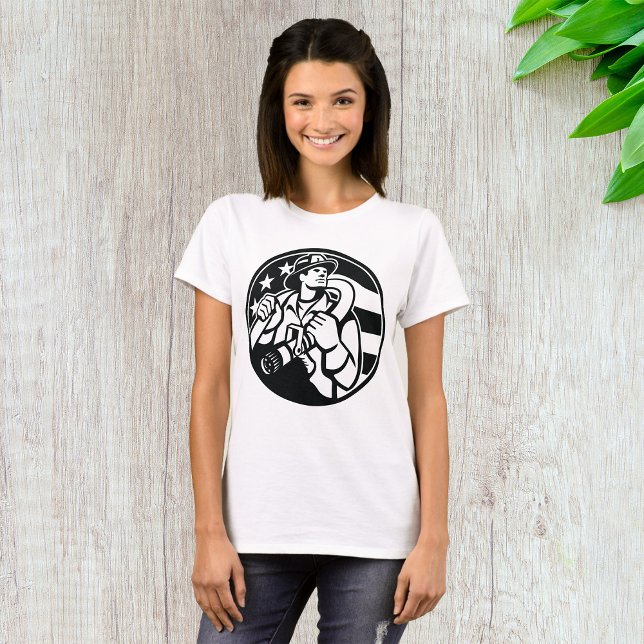 American Firefighter Hero Bold Black And White  T-Shirt (Creator Uploaded)