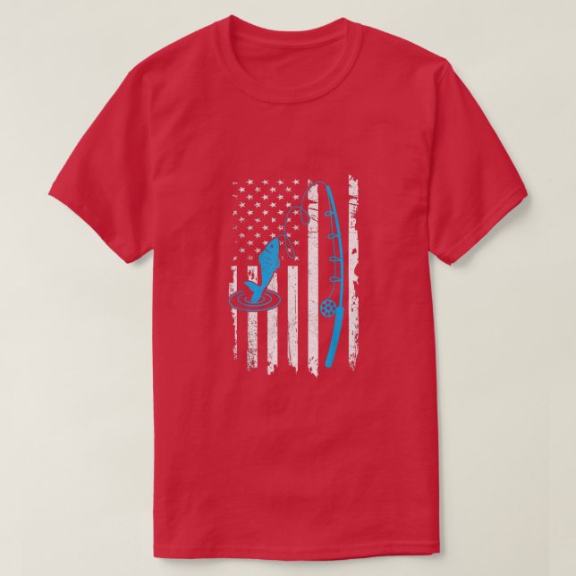 American Fishing Rod Flag Fisherman Us 13  T-Shirt (Design Front)