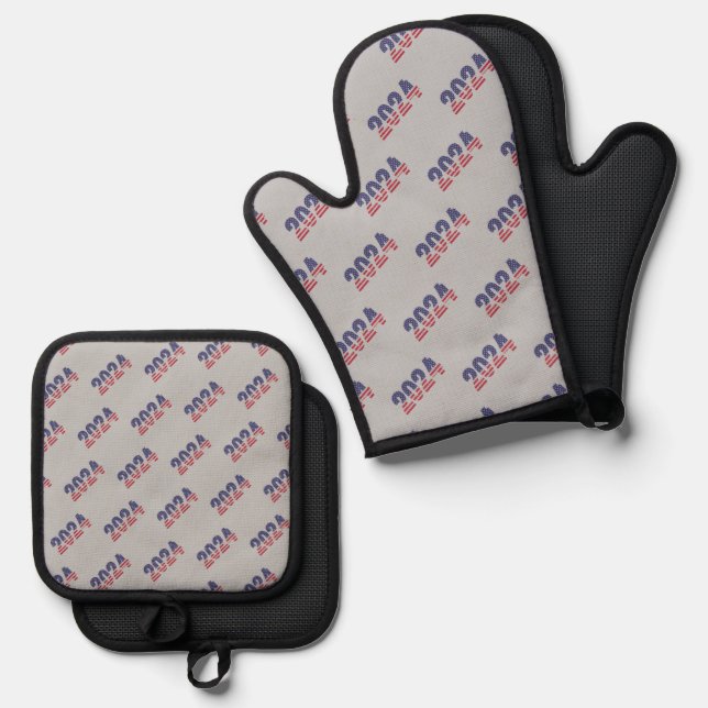 American Flag 2024 Fourth Of July Pot Holder  Oven Mitt & Pot Holder Set (Front/Back)