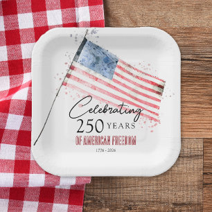 American Flag 250 Years Freedom 4th of July Party Paper Plate