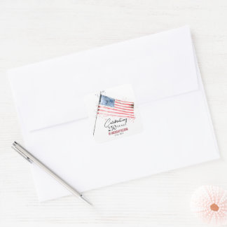 American Flag 250 Years Freedom 4th of July Square Sticker