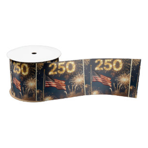American Flag 250th Birthday Party Satin Ribbon