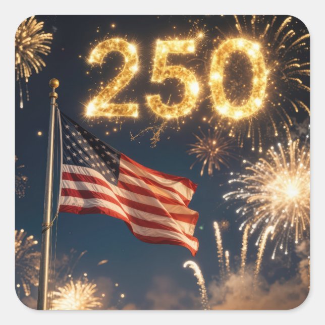 American Flag 250th Birthday Party Square Sticker (Front)