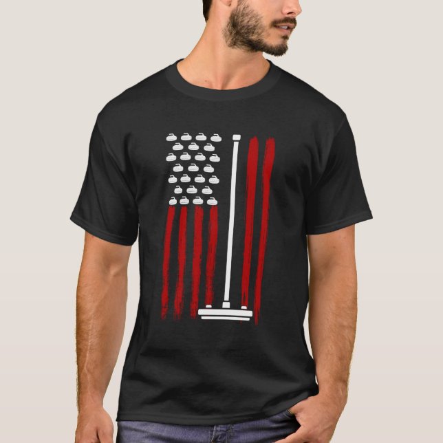 American Flag 4Th July Curling Player Winter Sport T-Shirt (Front)