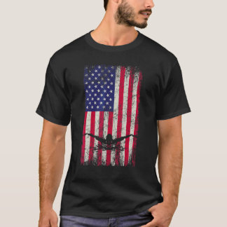 American Flag 4th July Independence Day Swimming S T-Shirt