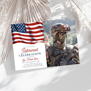 American Flag 4th of July Army Photo Retirement Invitation