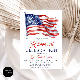 American Flag 4th of July Army Retirement Invitation