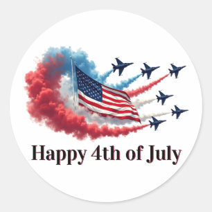 American Flag, 4th of July Classic Round Sticker