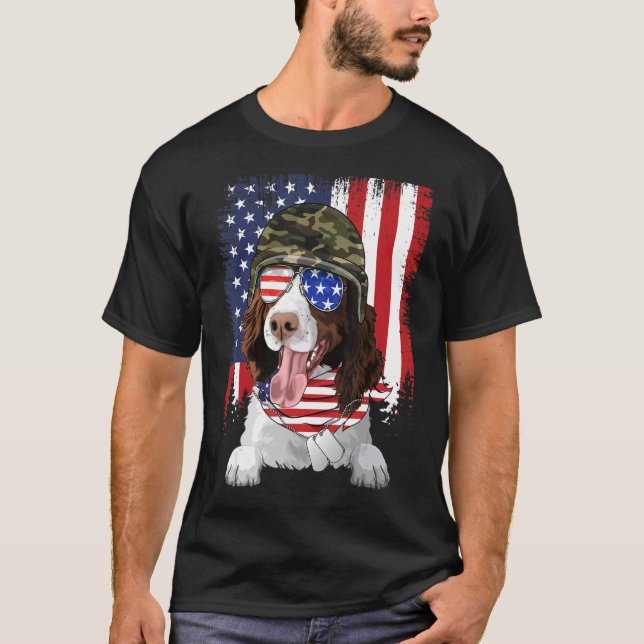 American Flag 4th Of July English Springer Spaniel T-Shirt (Front)