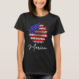 American Flag 4th Of July Fourth Sunflower Us Wome T-Shirt