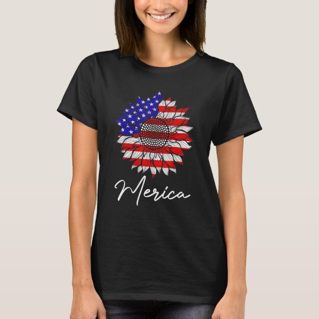American Flag 4th Of July Fourth Sunflower Us Wome T-Shirt (Front)