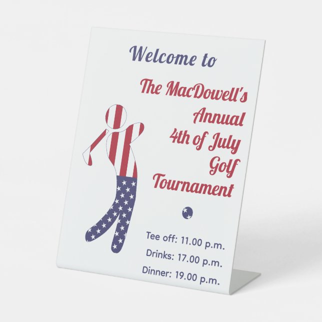 American Flag 4th of July Golf Tournament Welcome  Pedestal Sign (Front)