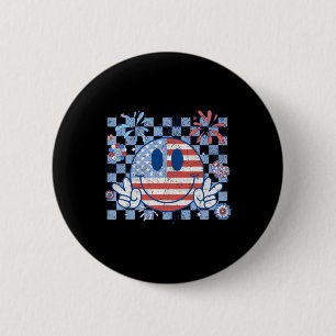 American Flag 4th Of July Groovy Smiling Face Chec 6 Cm Round Badge