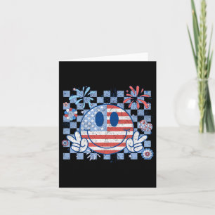 American Flag 4th Of July Groovy Smiling Face Chec Card