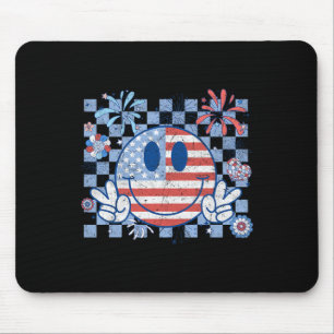 American Flag 4th Of July Groovy Smiling Face Chec Mouse Mat