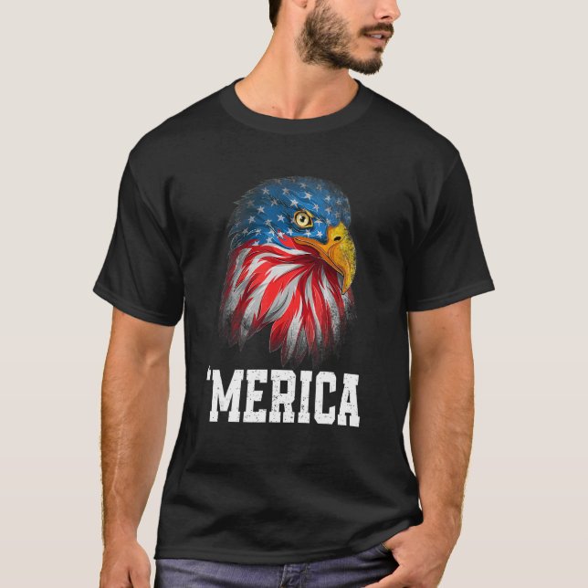 American Flag 4th Of July 'merica Bald Eagle Usa M T-Shirt (Front)