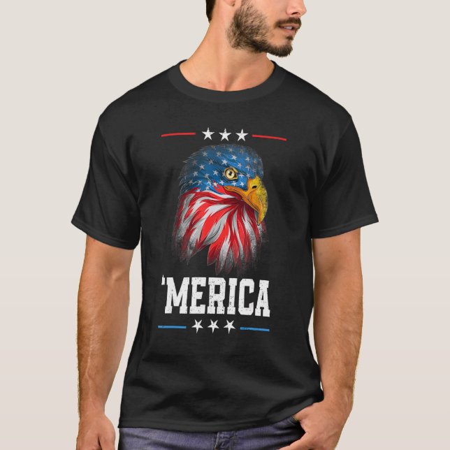 American Flag 4th Of July 'merica Bald Eagle Usa M T-Shirt (Front)