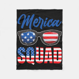 American Flag 4th Of July Merica Squad  Fleece Blanket