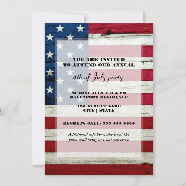 American Flag 4th of July Party Invite (Front)