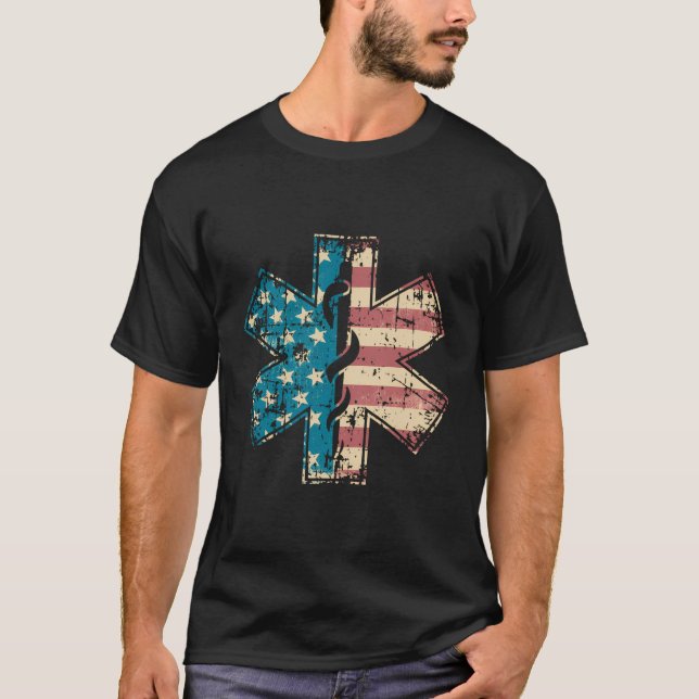 American Flag 4Th Of July Patriot Emt Paramedic Ho T-Shirt (Front)
