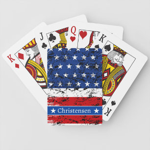 American Flag 4th of July Patriotic Veteran Name Playing Cards