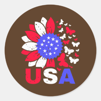American Flag 4th Of July Proud USA Flower Girl  Classic Round Sticker