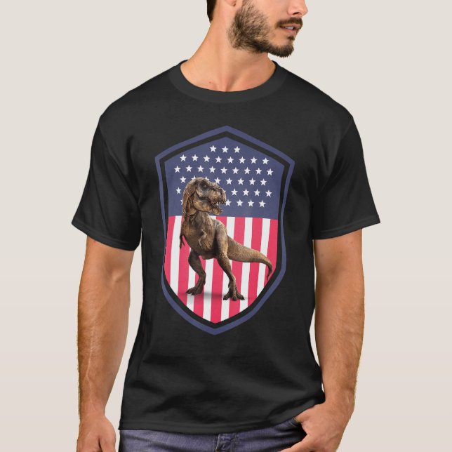 American Flag 4th of July Rex Dinosaur Amerisaurus T-Shirt (Front)