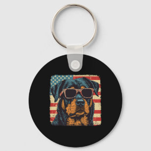 American Flag 4th Of July Rottweiler Dog Art Key Ring
