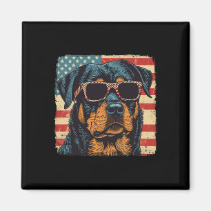 American Flag 4th Of July Rottweiler Dog Art  Magnet