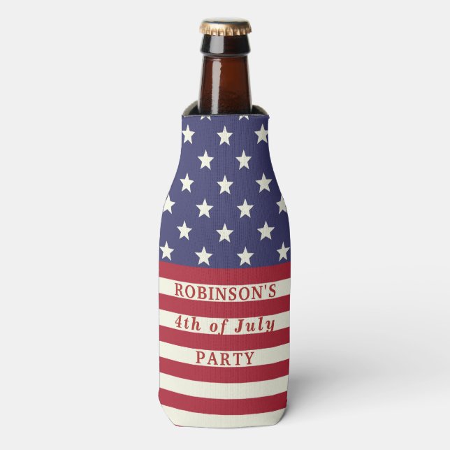 American Flag 4th of July Stars and Stripes Custom Bottle Cooler (Bottle Front)