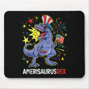 American Flag 4th Of July T Rex Dinosaur Amerisaur Mouse Mat