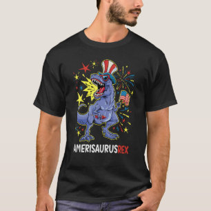 American Flag 4th of July T Rex Dinosaur Amerisaur T-Shirt