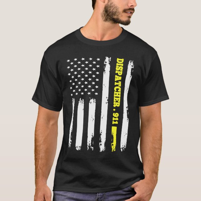 American Flag 911 Dispatcher T gold line USA Flag T-Shirt (Front)