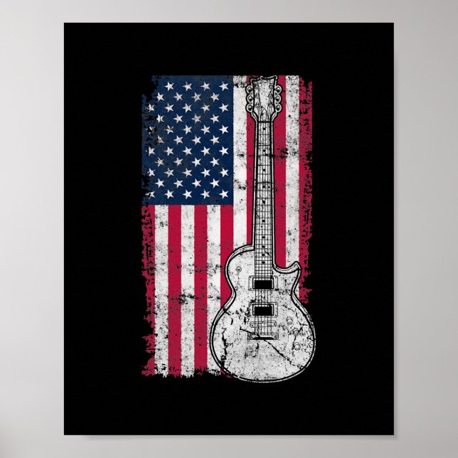 American Flag Acoustic Guitar 4th Of July Guitar Poster (Front)