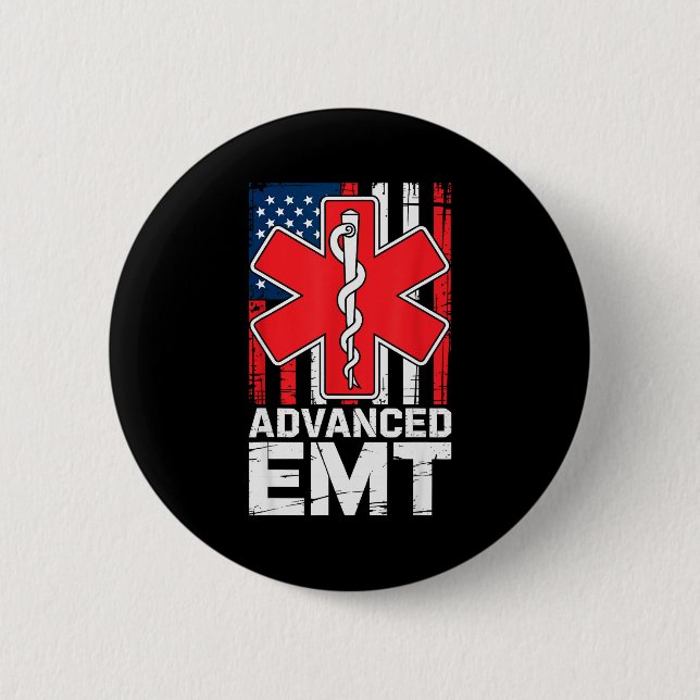 American Flag Advanced Emt Aemt Medical Technician 6 Cm Round Badge (Front)