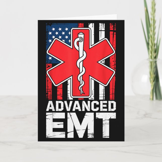 American Flag Advanced Emt Aemt Medical Technician Card (Front)