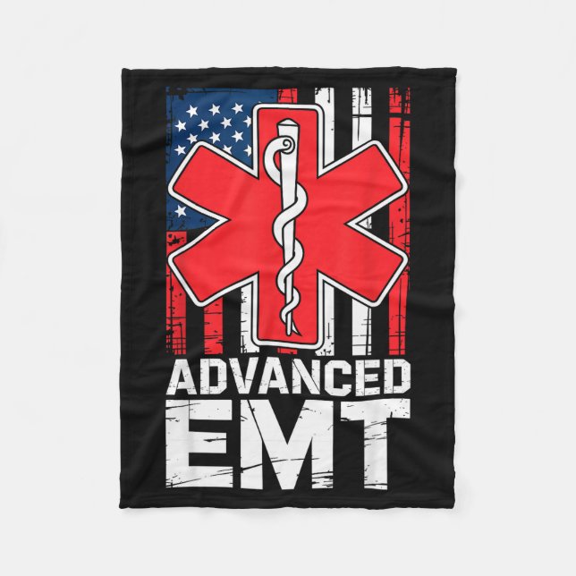 American Flag Advanced Emt Aemt Medical Technician Fleece Blanket (Front)