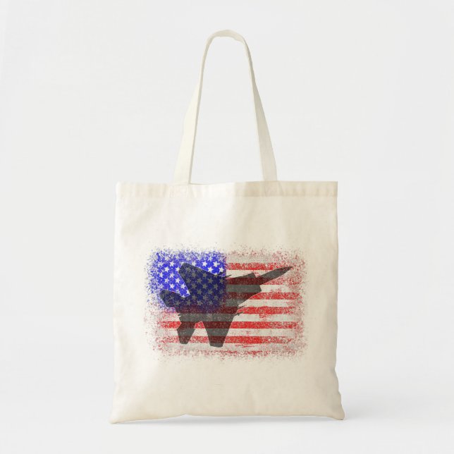 American Flag Aeroplane  Patriotic Air Force War P Tote Bag (Front)