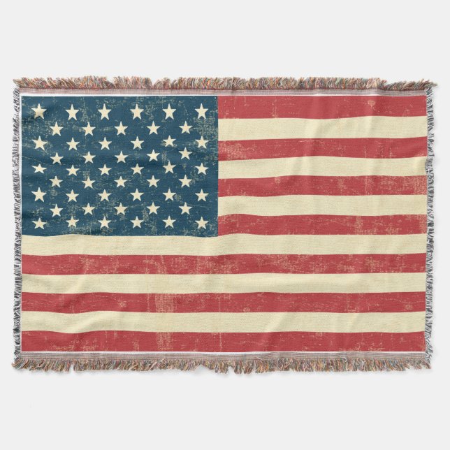 American Flag Aged Faded Throw Blanket (Front)