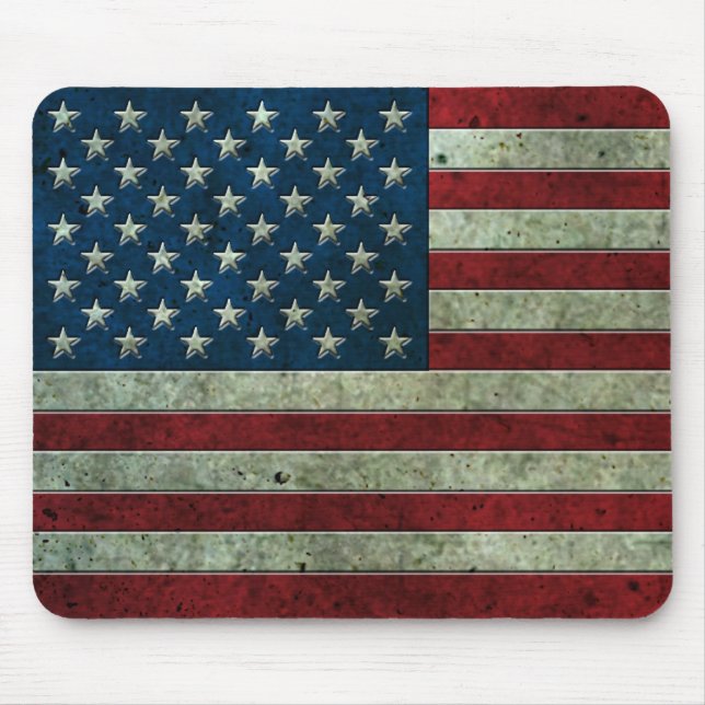 American Flag Aged Steel Effect Mouse Mat (Front)