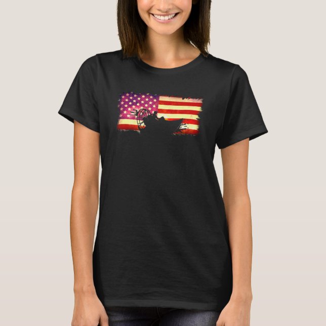 American Flag Airboat Captain Racing Tour America  T-Shirt (Front)